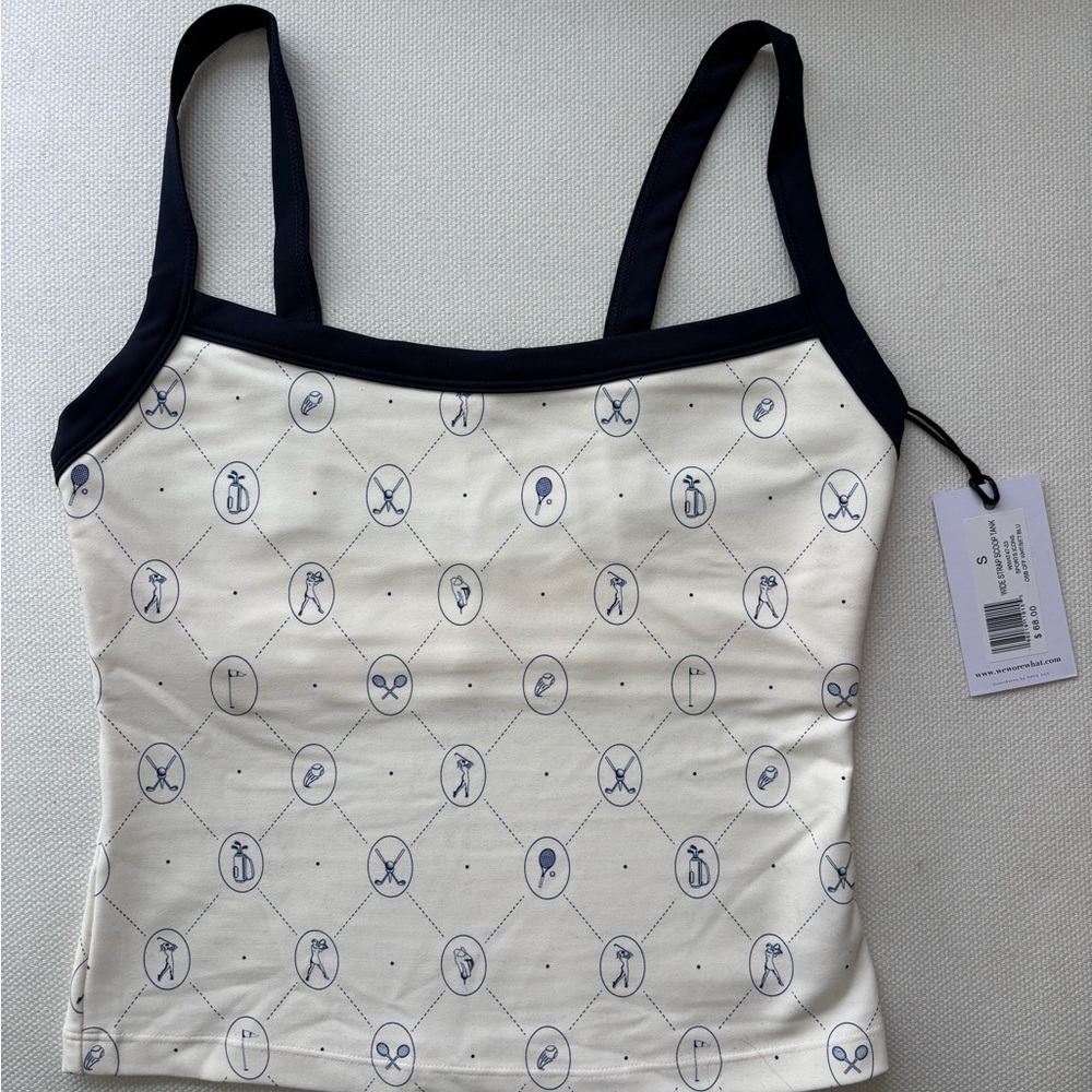 WeWoreWhat Cream and Black Athletic Tank Top